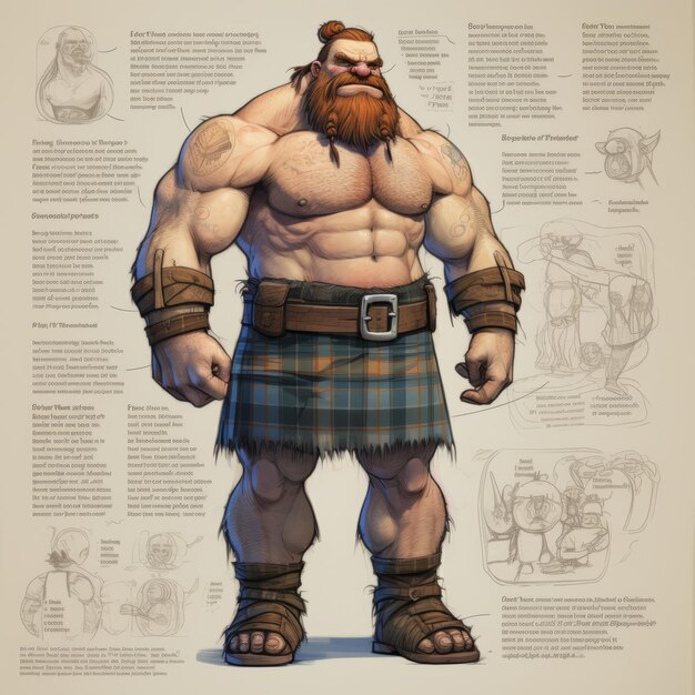 The Timeless Warrior Orthographic Character Design of a PictStreaked Highland Games Athlete in Pix