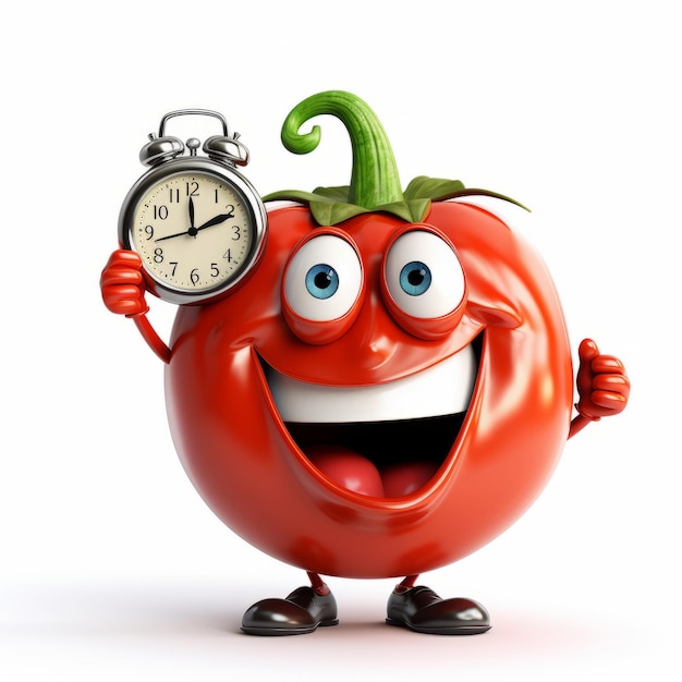 Photo the timely charmer a playful 3d tomato winking with a large clock