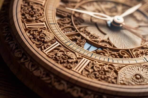 Timely Essence A Closeup Glimpse of a Wooden Clock on the Table