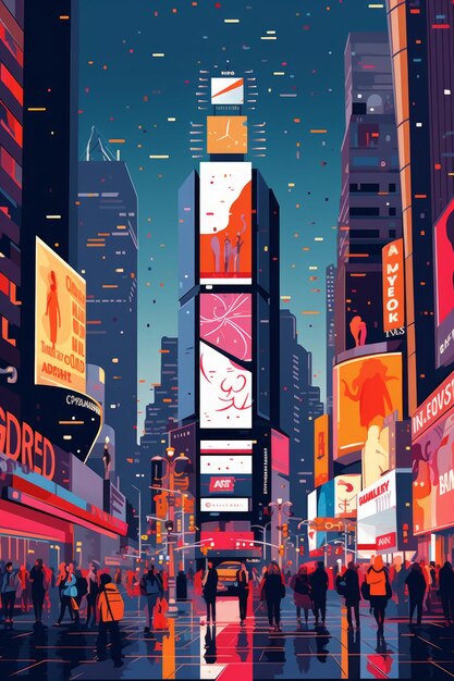 Times Square flat design AI generate illustration