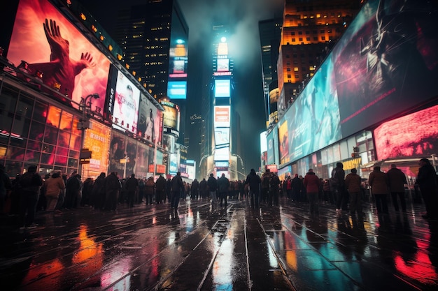 Times Square at night shine and agitation generative IA