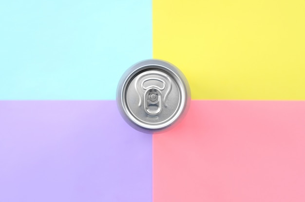 Tin aluminum silver beer can on a pastel background