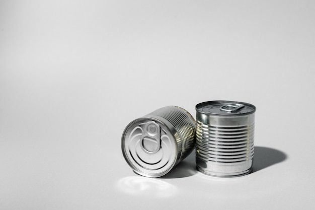 Tin can for food on gray surface