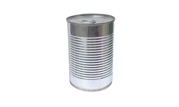 Tin can isolated on white background Empty metal food container Aluminum closed bank