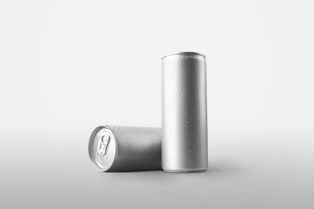 Tin can with a drink standing with condensate and drops of water  bottle Metal packaging