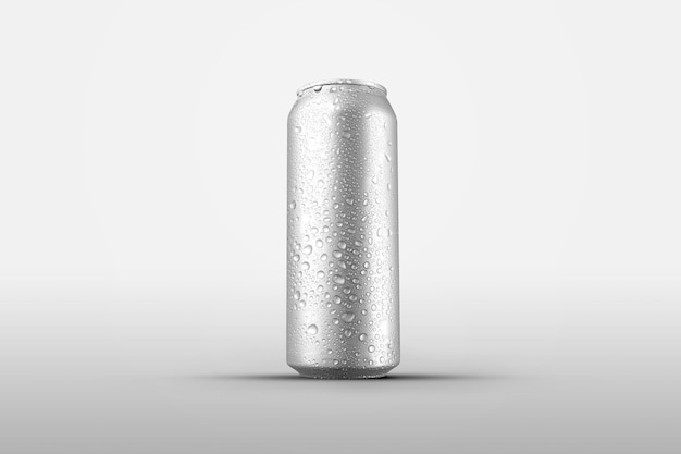 Tin can with a drink standing with condensate and drops of water  bottle Metal packaging