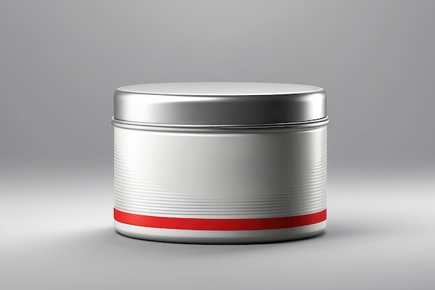 Photo a tin can with a red stripe on it