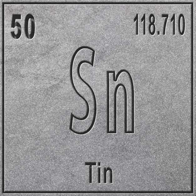 사진 주석 화학 원소, 원자 번호와 원자량이 있는 기호, 주기율표 원소, 은색 배경