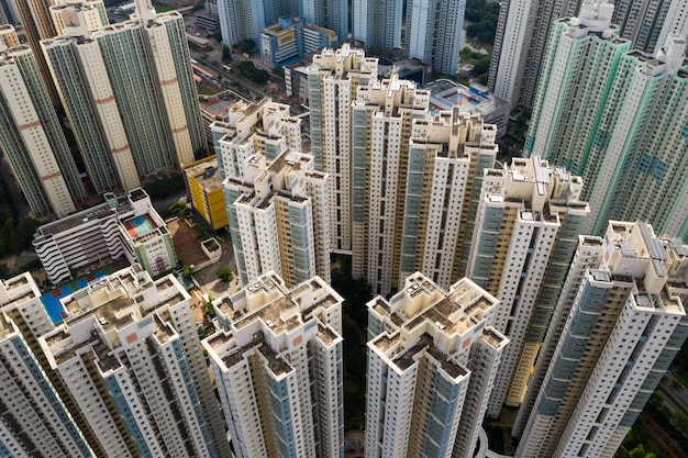 Tin Shui Wai, Hong Kong, 28 augustus 2018: - Bovenaanzicht van woongebouw in Hong Kong