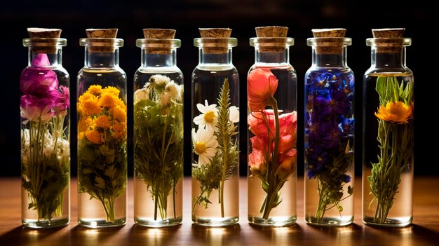 Tincture of herbs and flowers in a bottle Generative AI Nature