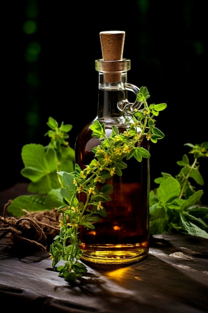 Tincture of herbs and flowers in a bottle Generative AI Nature