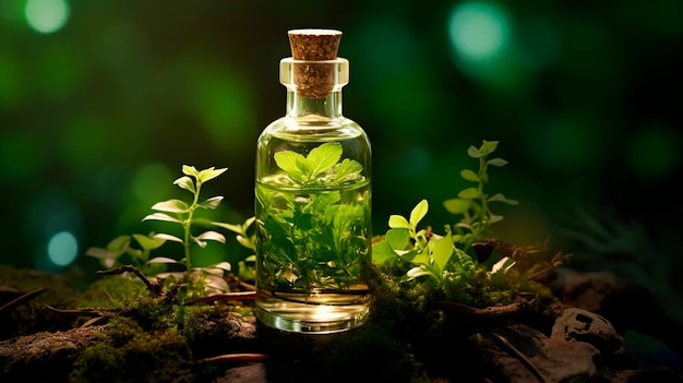 Тинктура из трав и цветов в бутылке Генеративный ИИ Природа