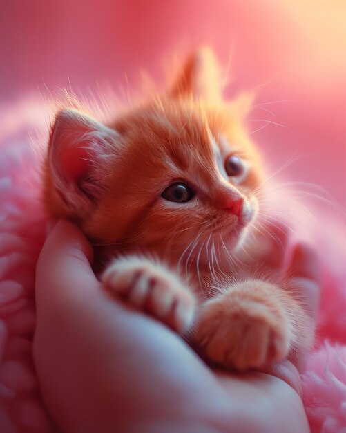 a tinkling kitten is on someones hand and holding their finger