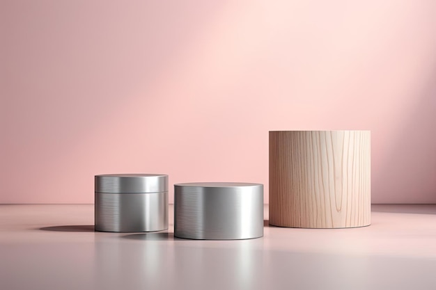 tins sitting next to each other on a pink background