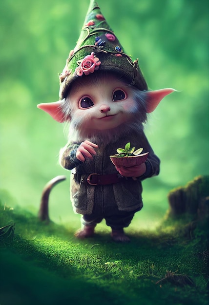 tiny and adorable gnome in the forest