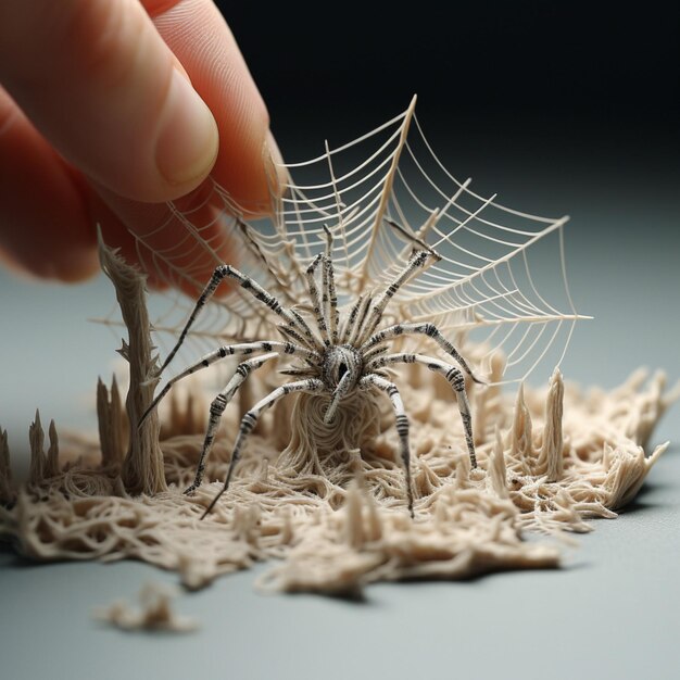 Tiny arachnid spinning intricate webs