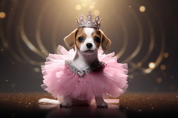 Photo a tiny beagle puppy in a ballerina costume with a 00535 00