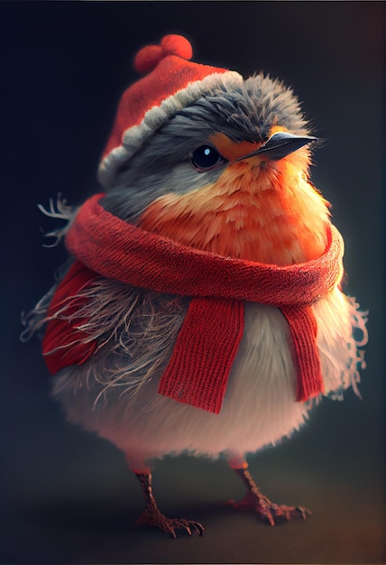 Tiny bird wearing winter wardrobe fashion