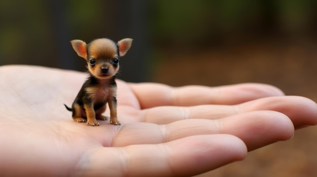 Tiny Chihuahua Puppy Rests on Hand