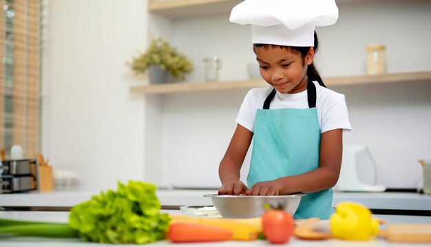 Tiny Culinary Master Little Cook in Apron and Chef's Hat Preparing Delightful Treats A Culinary