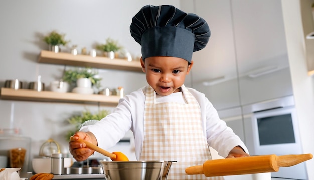 Tiny Culinary Master Little Cook in Apron and Chef's Hat Preparing Delightful Treats A Culinary