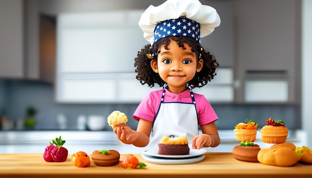 Tiny Culinary Master Little Cook in Apron and Chef's Hat Preparing Delightful Treats A Culinary