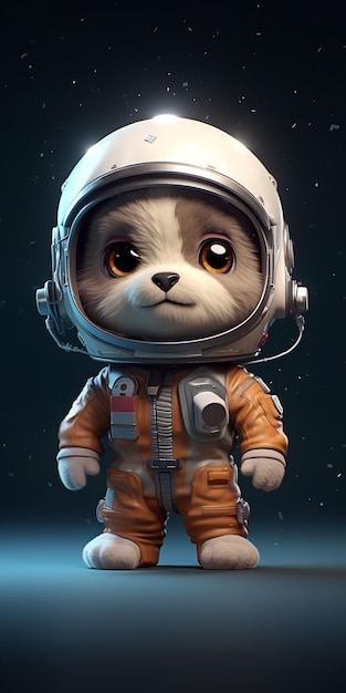 Tiny cute and adorable astronaut puppy dog on dark background generative ai