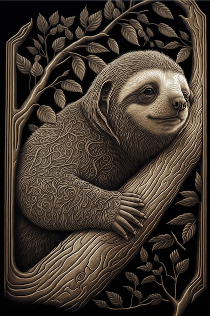 tiny cute and adorable engraved sloth