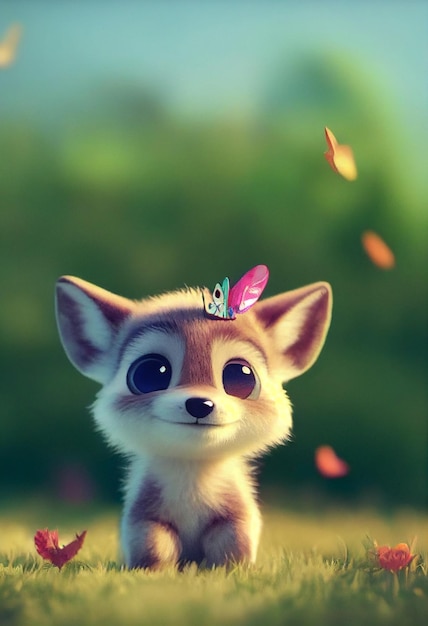 Photo tiny cute and adorable little wolf as cartoon character
