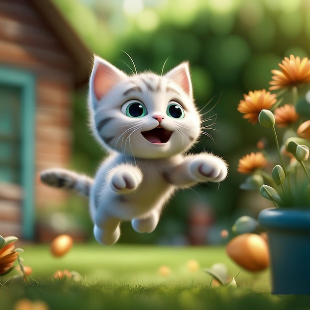 A Tiny cute cat flying