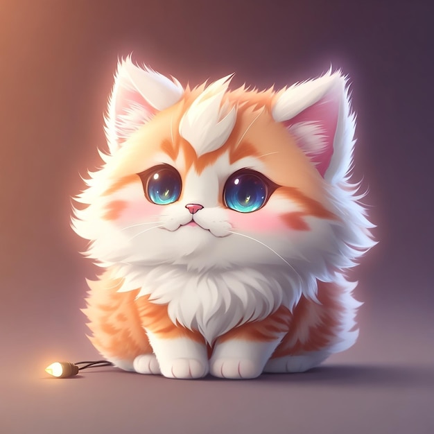 光のイラストで遊ぶ小さなかわいい猫
