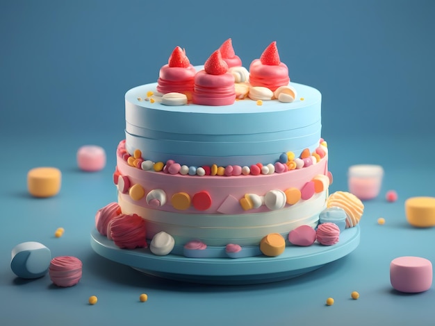 Tiny cute isometric 3d render Cake