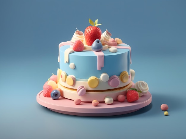 Tiny cute isometric 3d render Cake