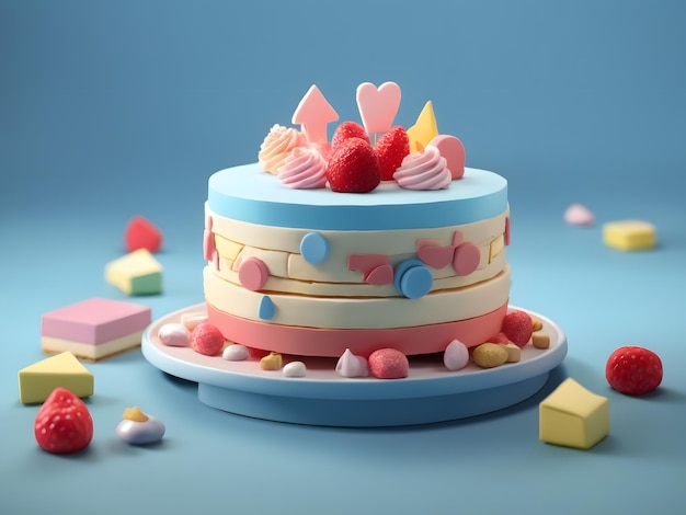 작은 귀여운 아이소 메트릭 3d 렌더링 케이크