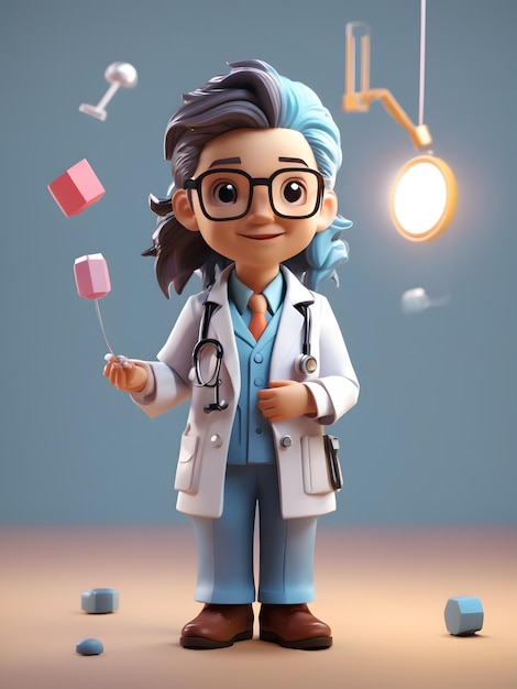 Tiny cute isometric 3d render of Doctor Figure