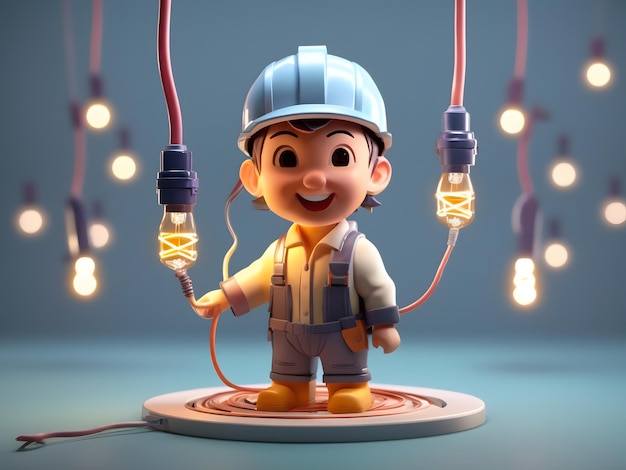 Tiny cute isometric 3d render of Electrician Figure