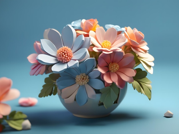 Крошечный милый изометрический 3D рендеринг цветок