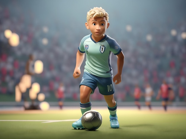 Tiny cute isometric 3d render of a football player