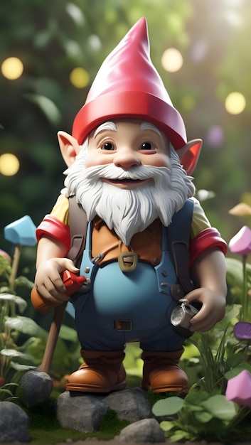 Tiny cute isometric 3d render Garden Gnome