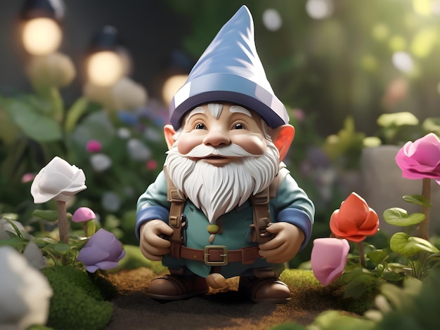 Tiny cute isometric 3d render Garden Gnome