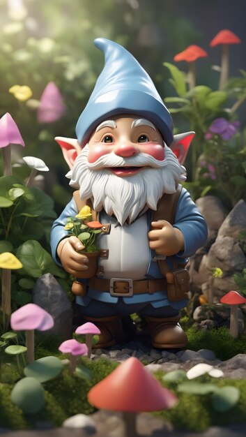 Tiny cute isometric 3d render Garden Gnome