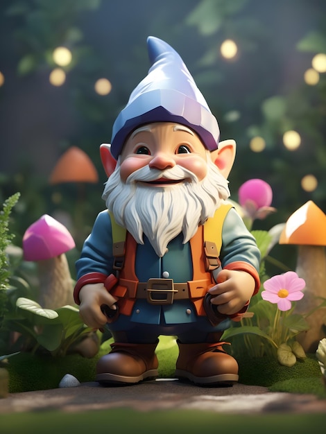 Tiny cute isometric 3d render Garden Gnome