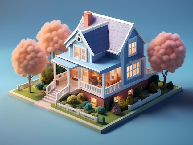 Tiny cute isometric 3d render House