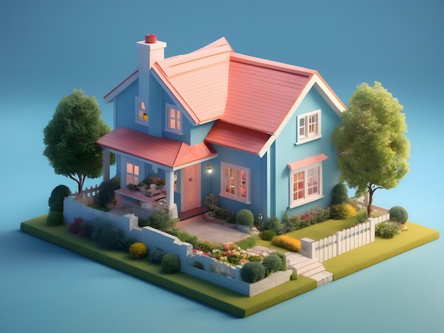 Tiny cute isometric 3d render House