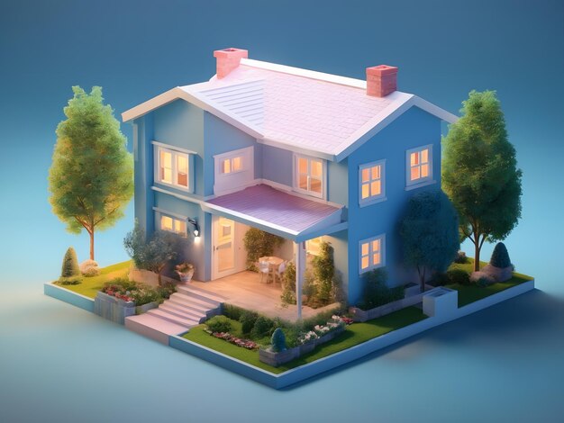 Tiny cute isometric 3d render House