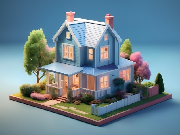 Tiny cute isometric 3d render House