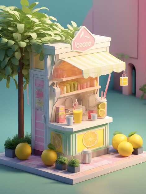 Foto piccolo rendering isometrico 3d di lemonade stand