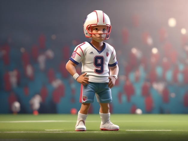 Tiny cute isometric 3d render little American football player Figure