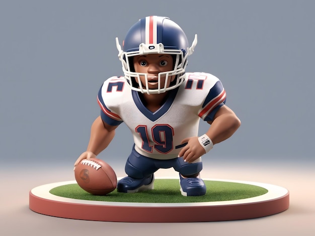 Tiny cute isometric 3d render little American football player Figure