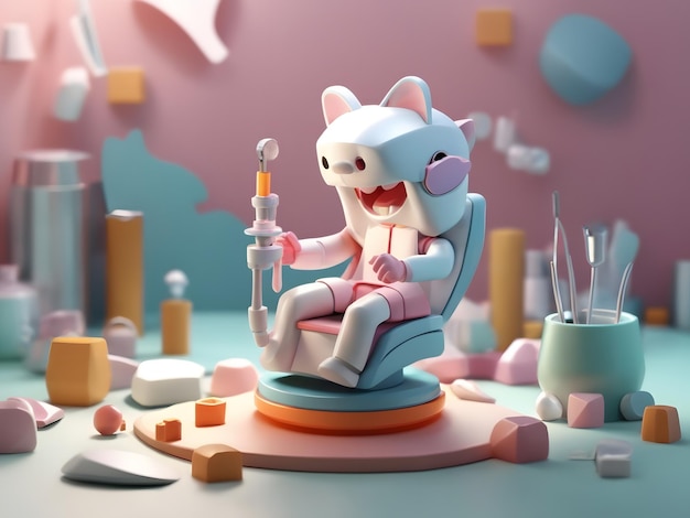 Tiny cute isometric 3d render of little Dentist Figure